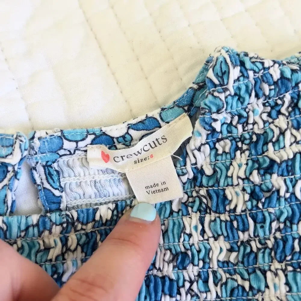 J.Crew Crewcuts Blue Floral Dress Girls Size 6 Cotton